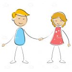 Illustrated Boy and Girl Hand Holding